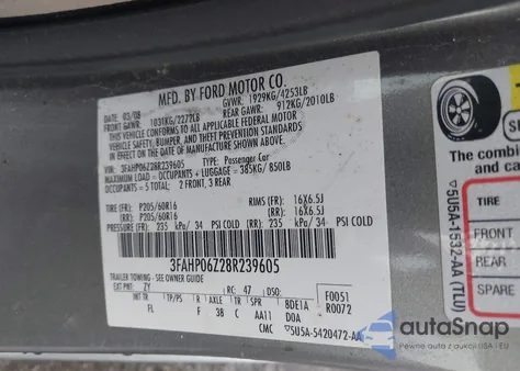 2008 Ford Fusion S from USA, damaged, VIN 3FAHP06Z28R239605
